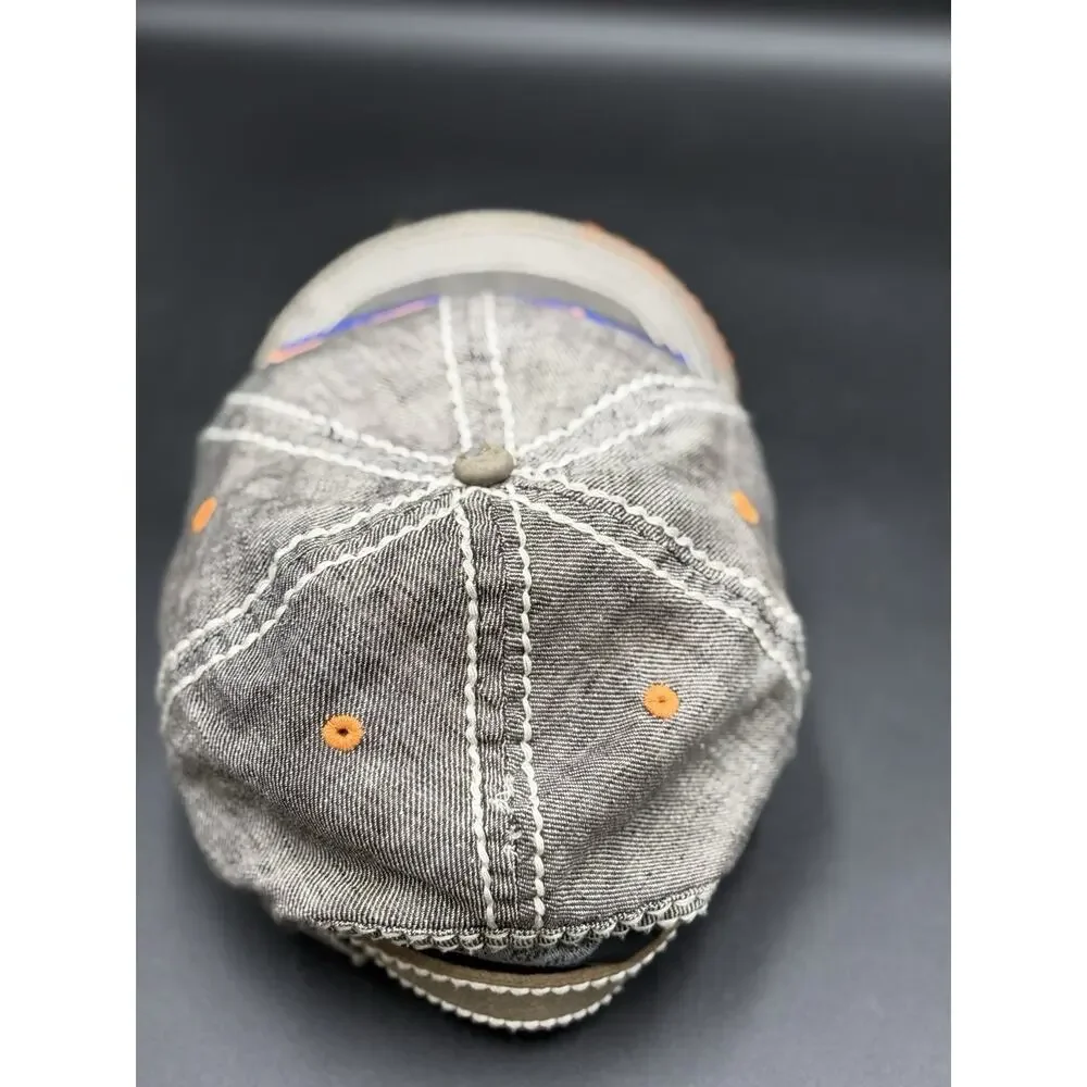 TRUE RELIGION Vtg Distressed Grey Leather Strap With Visor Thrd Stitches Hat